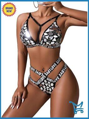 Sparkly Sequin Teddy Lingerie Set Handmade V Neck Sexy